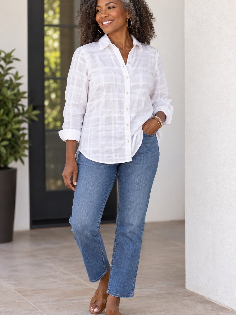 🍎MAKE OFFER🍎 J McLaughlin White Lightweight Button Pullover Cotton Shirt MED